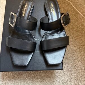 Saint Laurent Black Sandals with Metallic Buckle